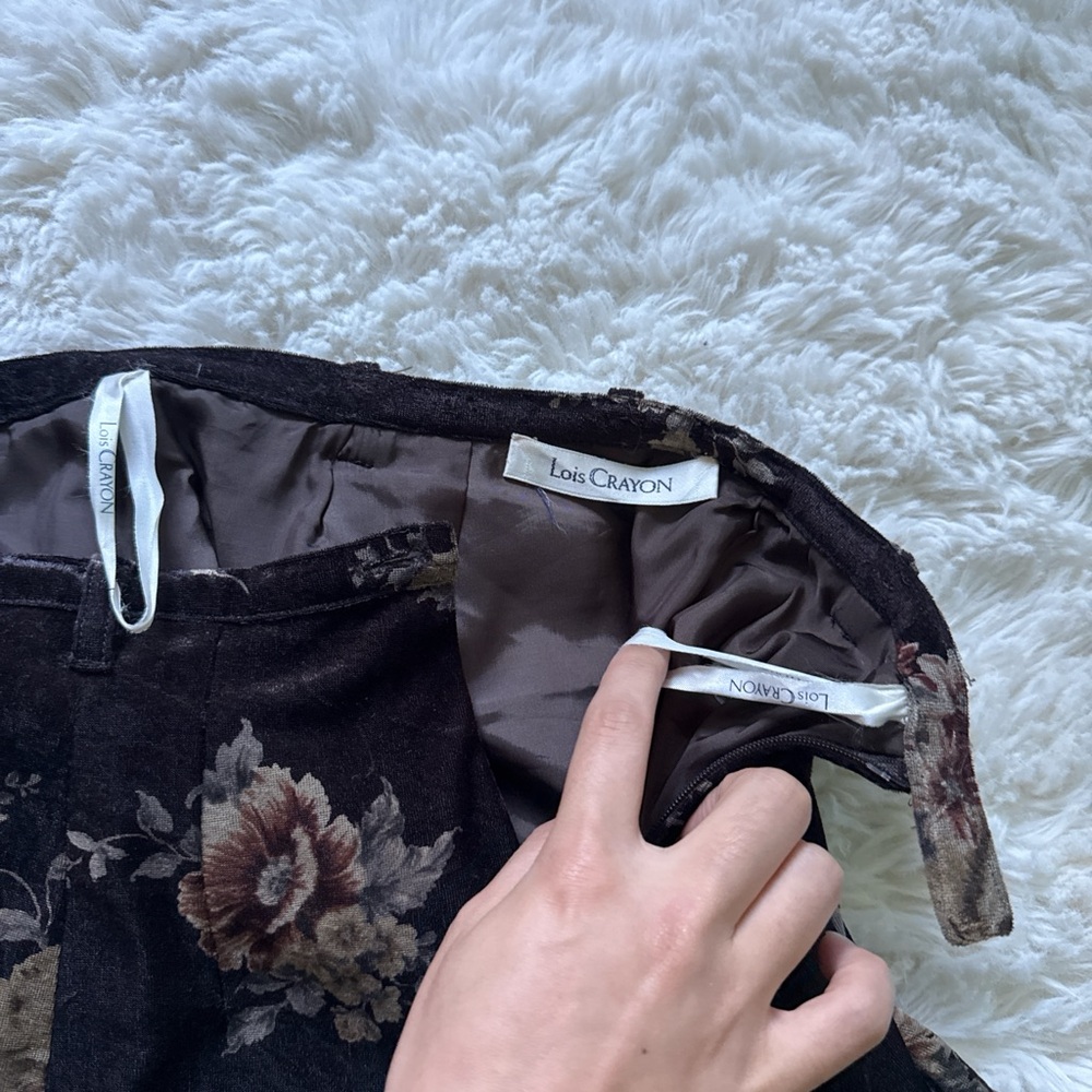 Japanese Luxury Brand: 90s Vintage brown velvet floral set matching vest + skirt - Picture 5 of 8